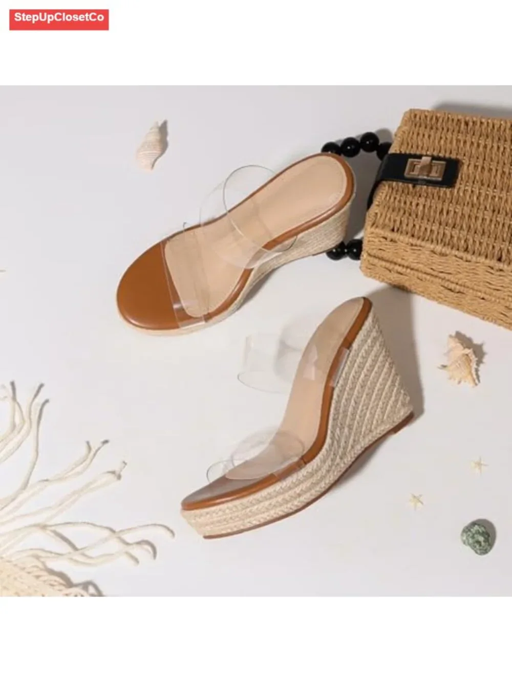 Clear Wedge Sandals Women Platform Espadrilles Slip On Heels PU Insole